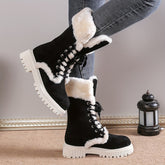 Botas planas cálidas con cordones a media pantorrilla